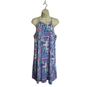 Lilly Pulitzer Med Margot Pima Cotton Jersey Swing Dress Whisper Blue Yeah Buoy